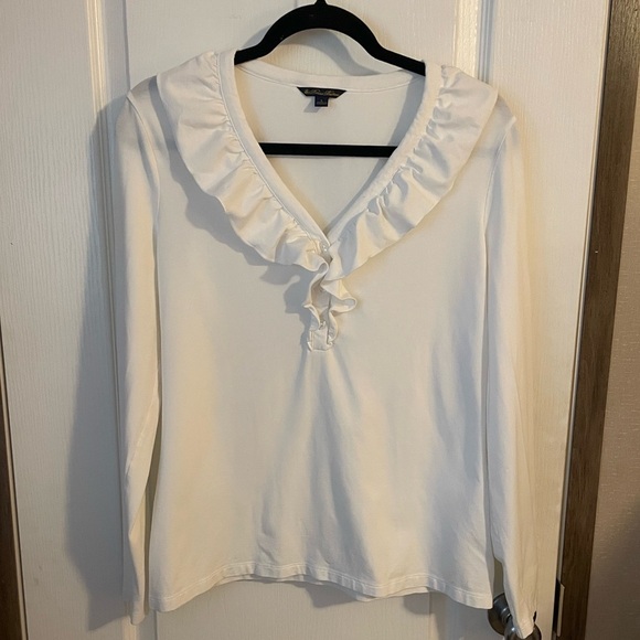 Brooks Brothers White Modal Ruffle Long Sleeve Top Size Large - Picture 1 of 4
